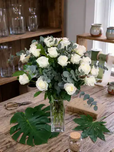 Ramo funerario de rosas blancas