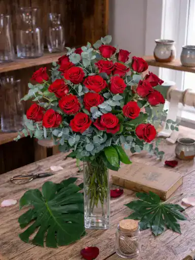 Ramo fúnebre de rosas rojas
